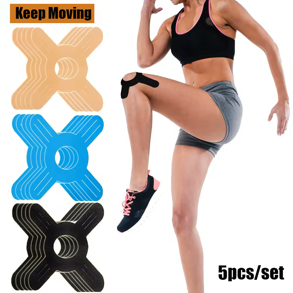 Sports Taping Precut - 5Pcs Pita Kinesiologi Pra-Potong untuk Lutut,